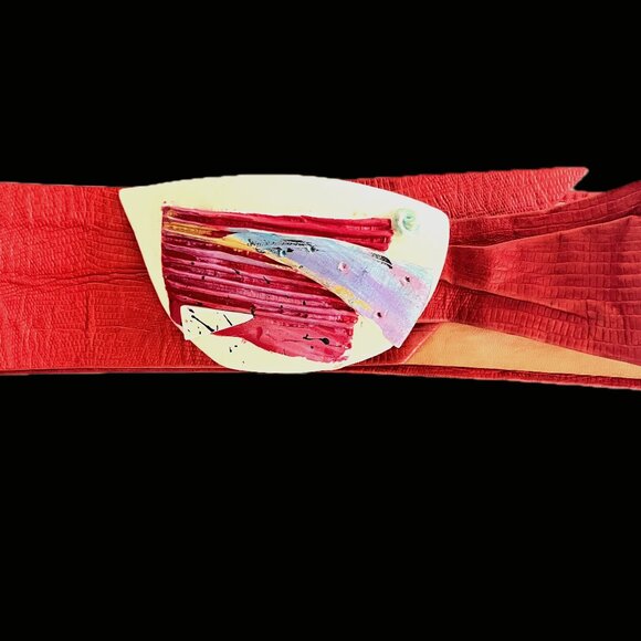 Red Leather Ceramic Buckle Belt